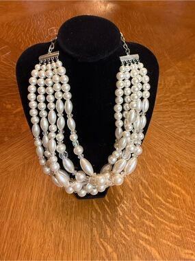 Vintage Classic Multi-Strand Pearl Statement Necklace - White